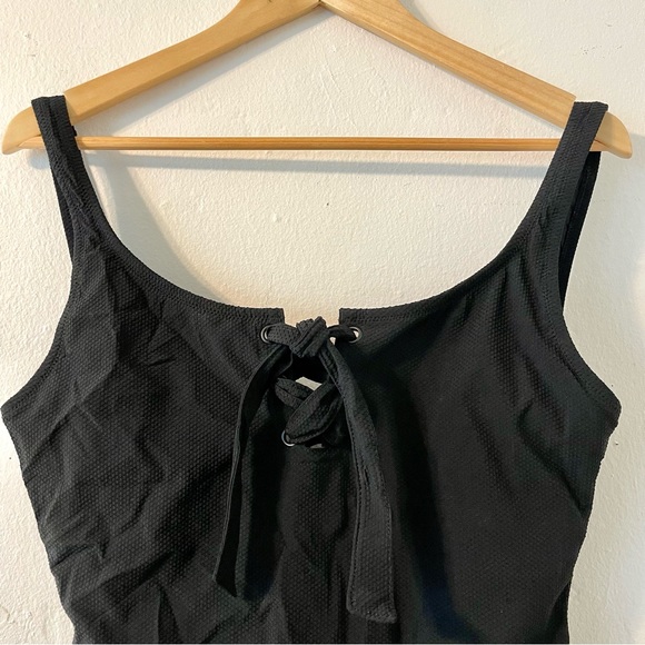 J Crew Swimsuit Piqué Lace-up, Black Sz 8 - Picture 3 of 14